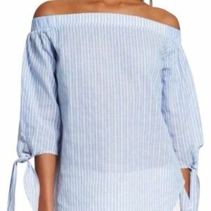 Mossimo Elegant Blue Striped Off-Shoulder Blouse